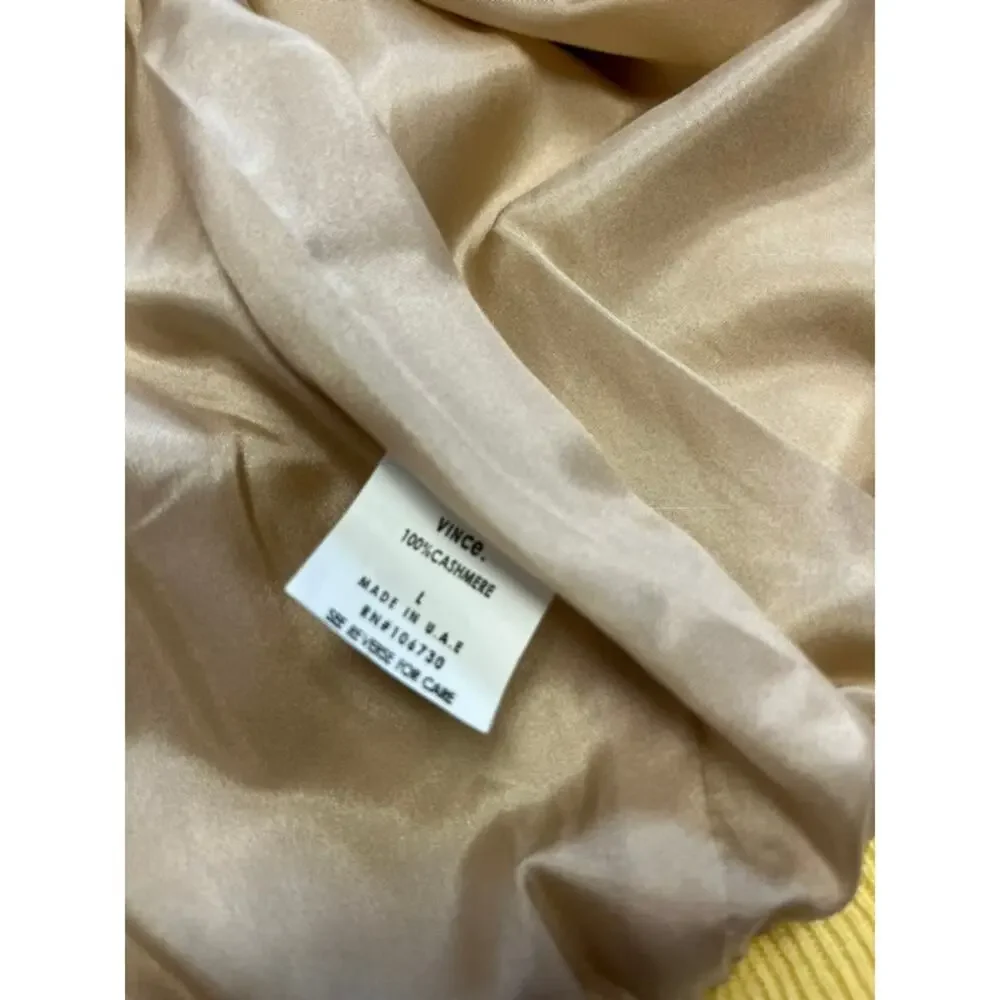 VINCE Yellow 100% Cashmere Crew Neck Sequin Accent Long Sleeve Cardigan Jacket L - Picture 5 of 5